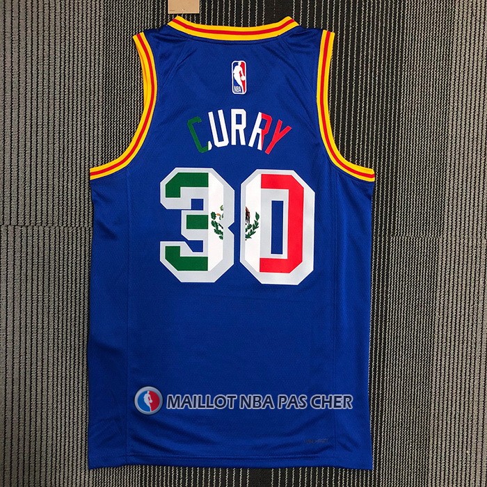 Maillot Golden State Warriors Stephen Curry NO 30 Classic Royal Special Mexique Edition Bleu